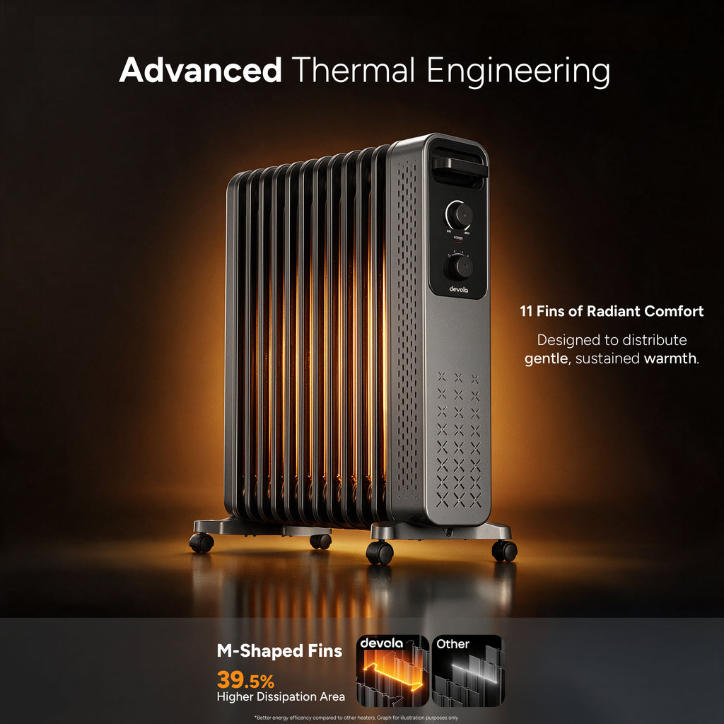 Devola 2500W Oil Filled Radiator with Mechanical Timer, Anthracite - DVOFRM2500B