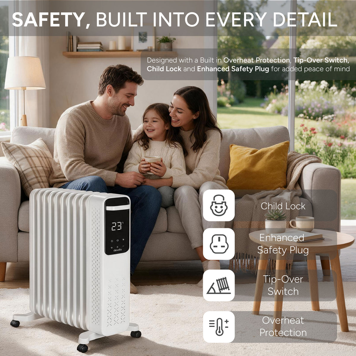 Devola 2500W Oil Filled Radiator 11 Fin, White - DVOFR2500W
