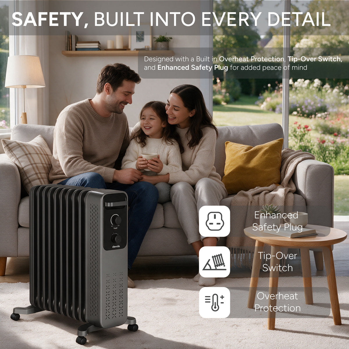Devola 2500W Oil Filled Radiator with Mechanical Timer, Anthracite - DVOFRM2500B