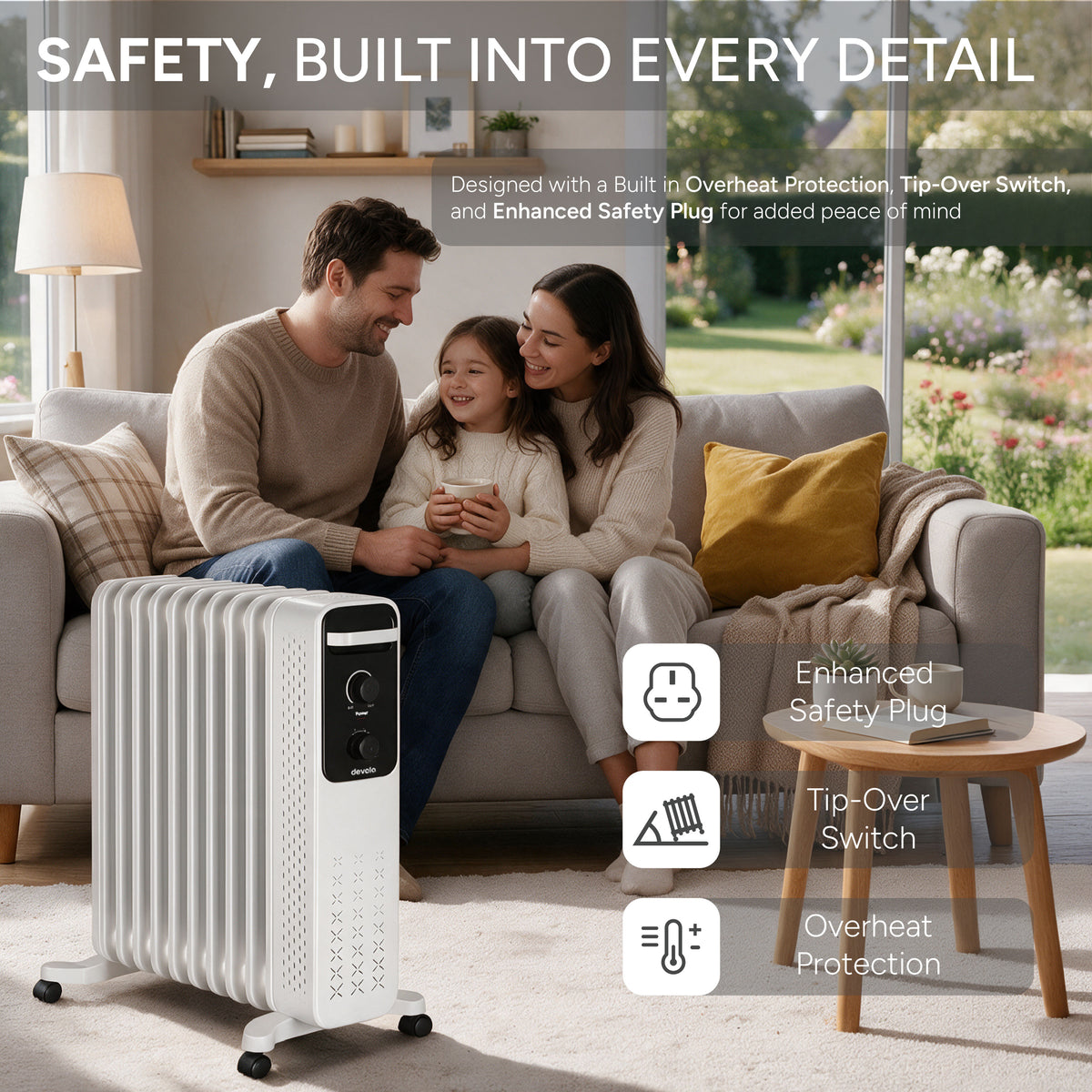 Devola 2500W Oil Filled Radiator with Mechanical Timer, White - DVOFRM2500W