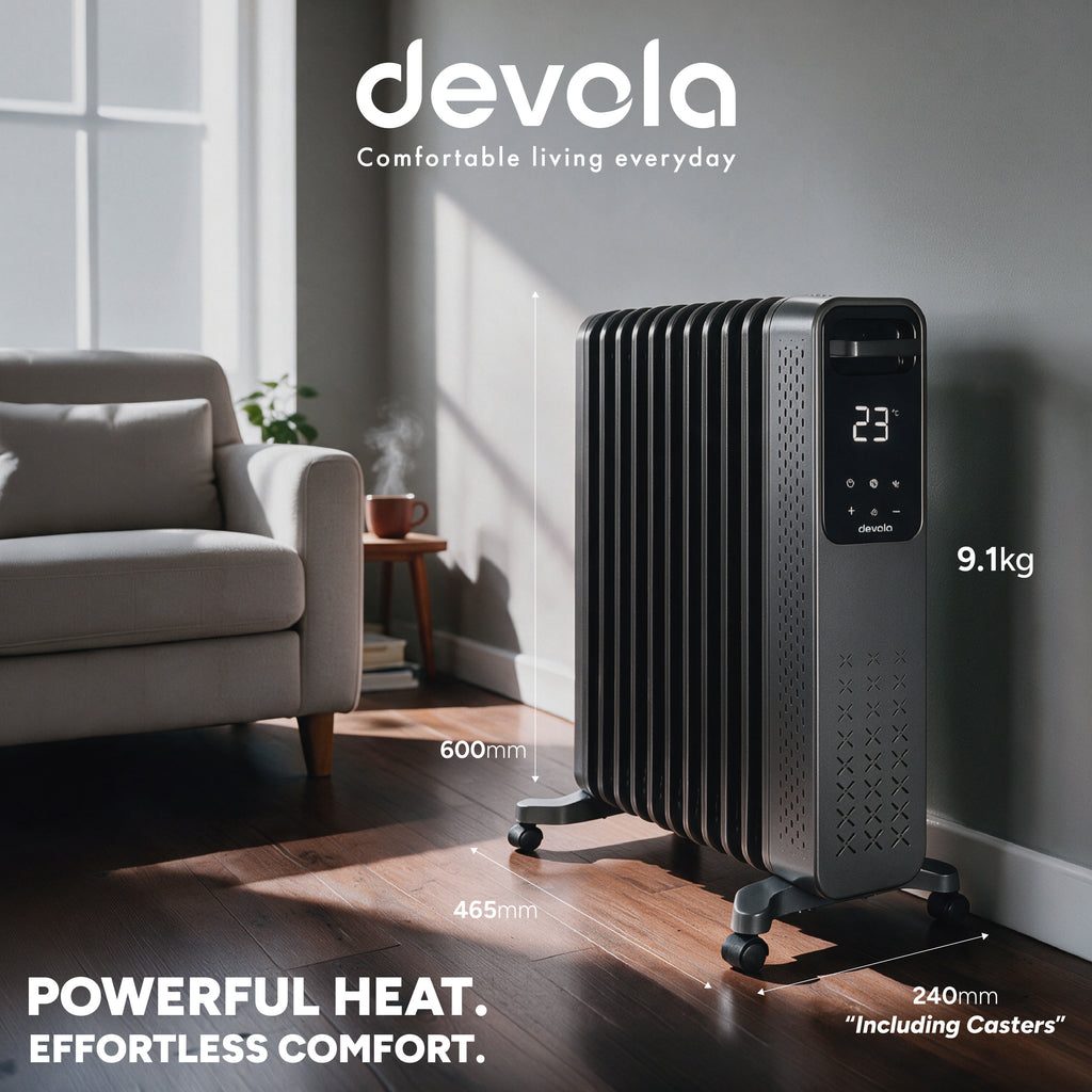 Devola 2500W Oil Filled Radiator 11 Fin, Anthracite - DVOFR2500B