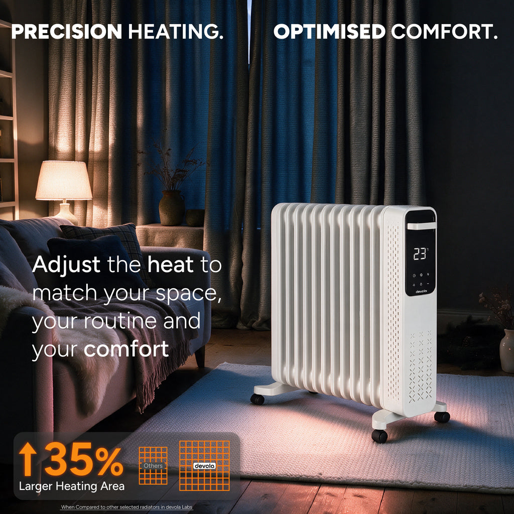 Devola 2500W Oil Filled Radiator 11 Fin, White - DVOFR2500W
