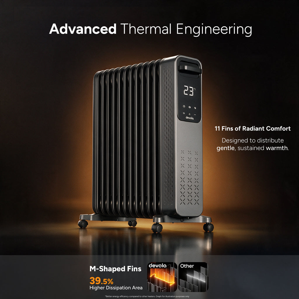 Devola 2500W Oil Filled Radiator 11 Fin, Anthracite - DVOFR2500B