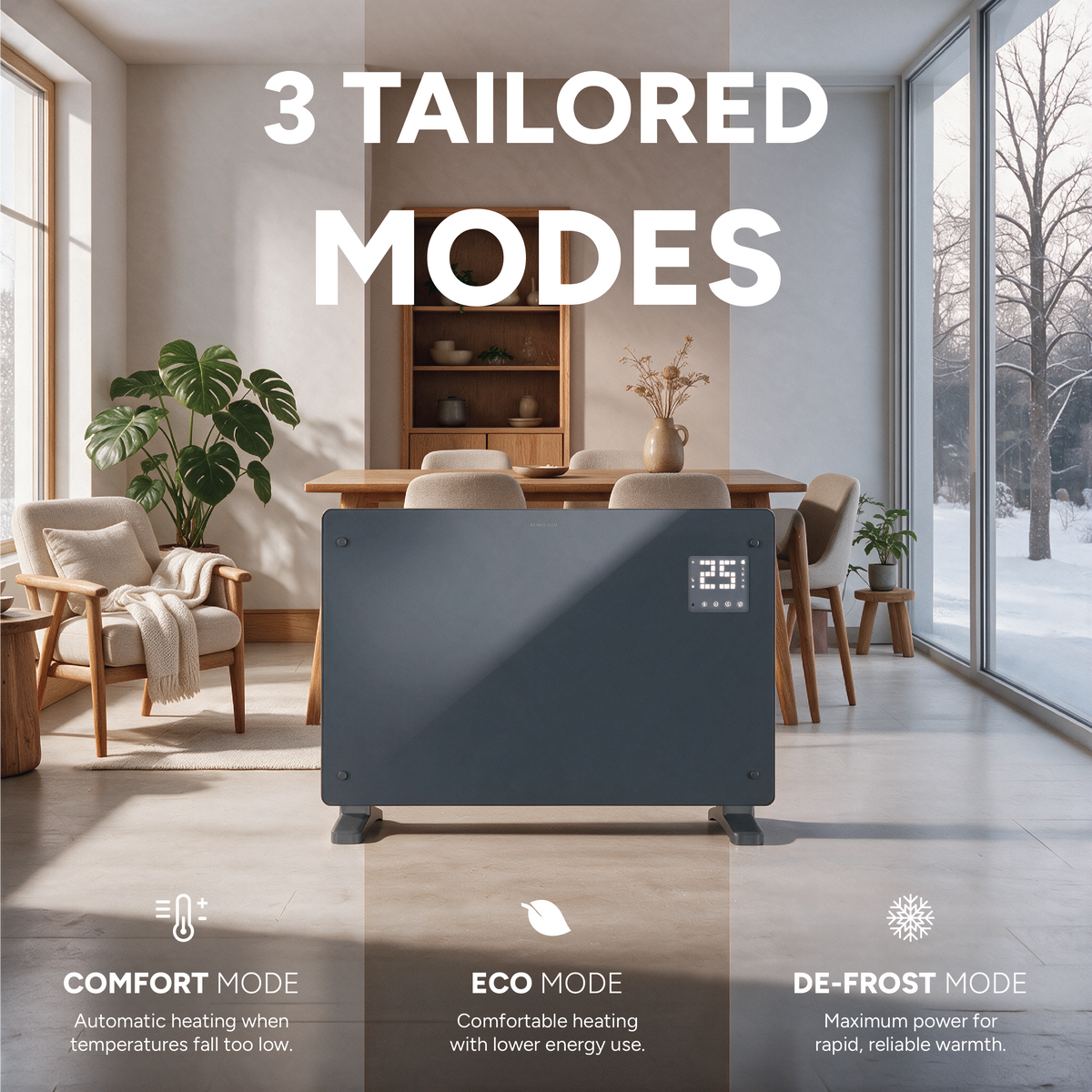 Devola 2000W Glass Panel Heater with Wifi app - Grey - DVPW2000G