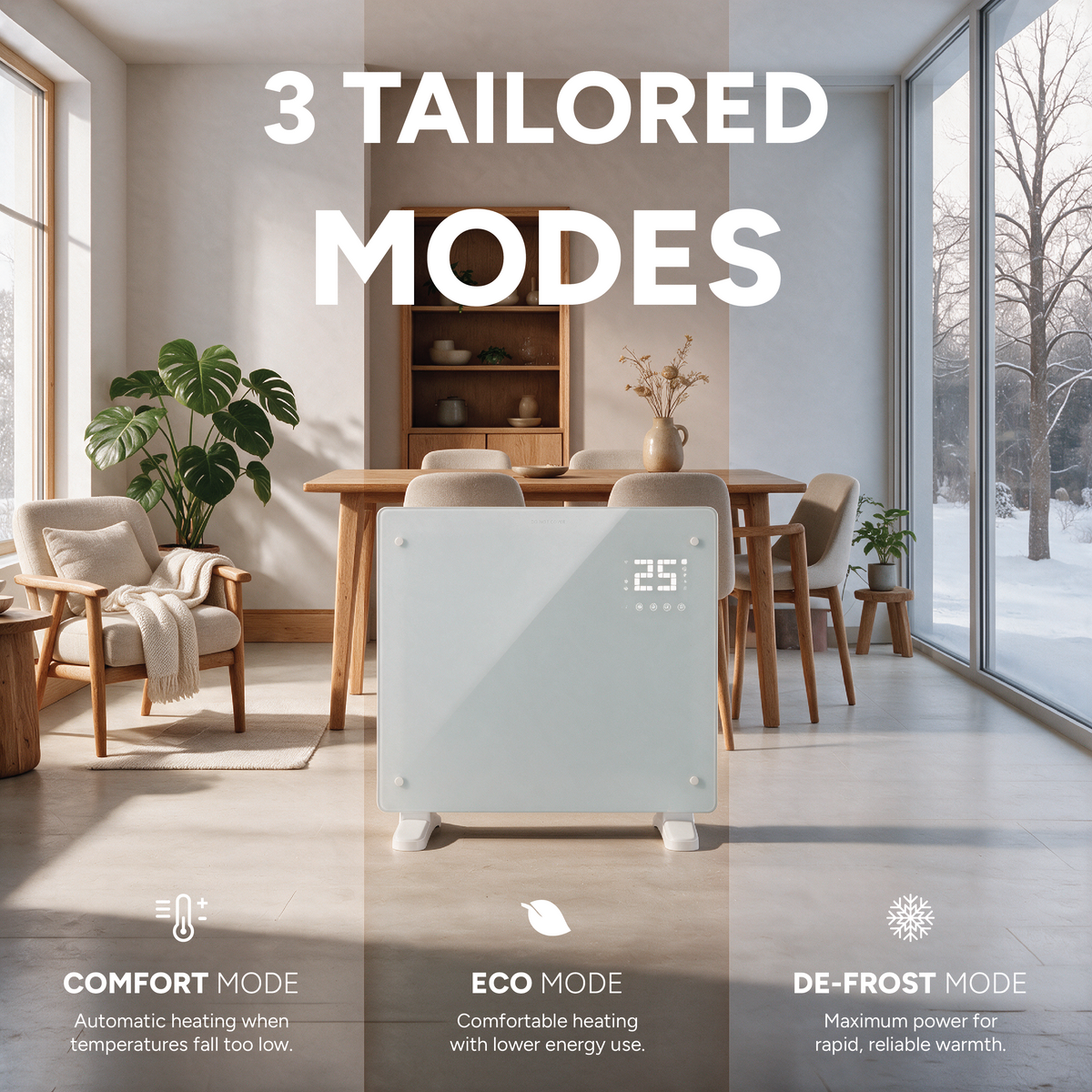 Devola 1000W Glass Panel Heater with Wifi app - White - DVPW1000WH