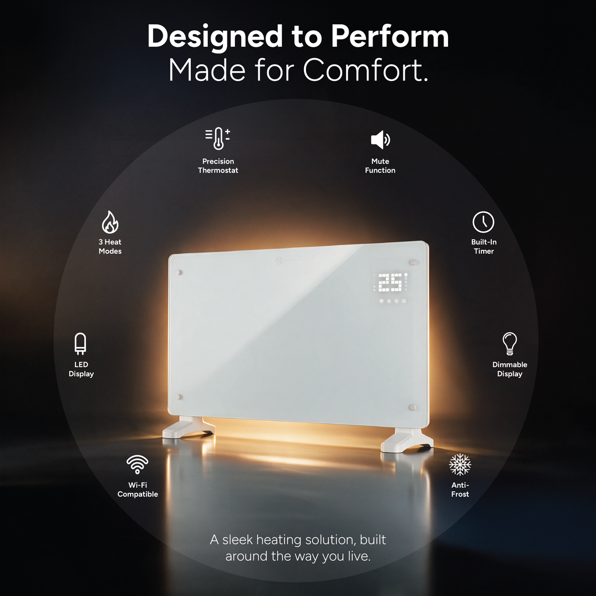 Devola 1000W Glass Panel Heater with Wifi app - White - DVPW1000WH