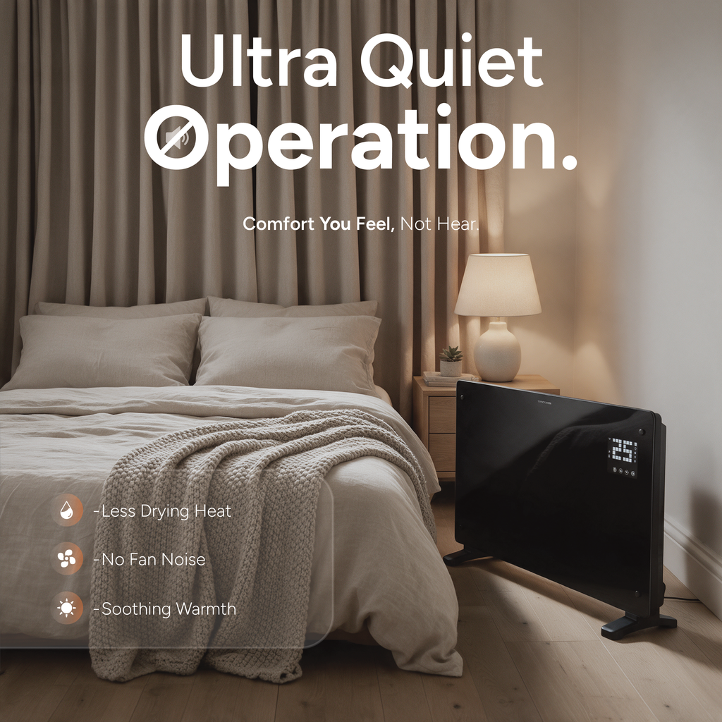 Devola Designer 2kW Smart Glass Panel Heater with Timer Black - DVPW2000B