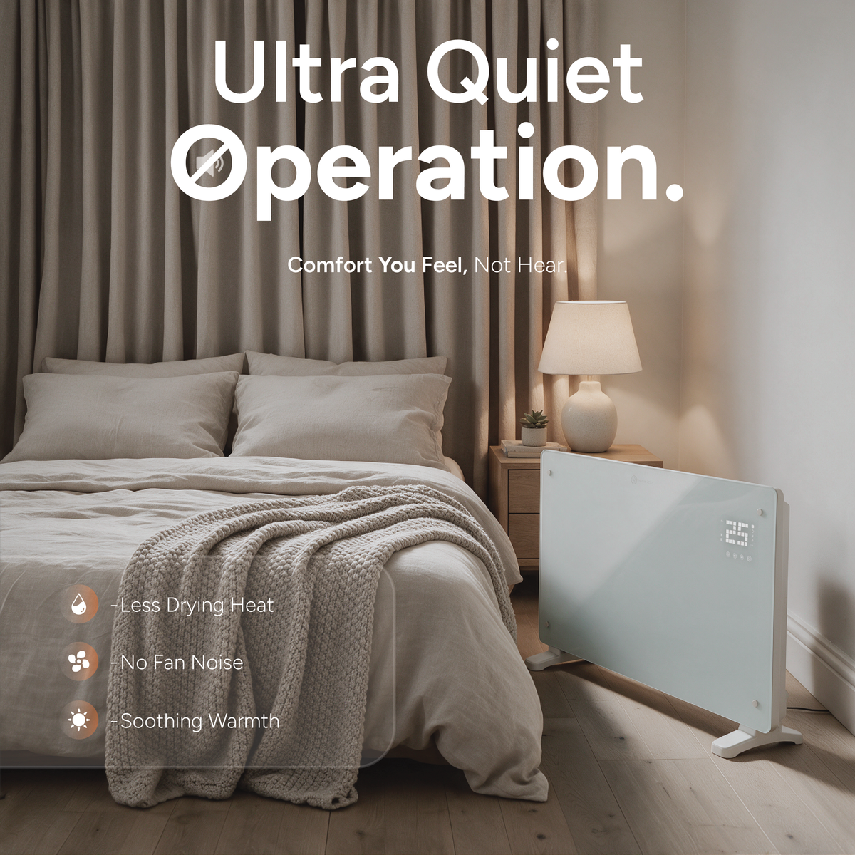 Devola Designer 0.5kW Smart Glass Panel Heater with Timer White - DVPW500WH