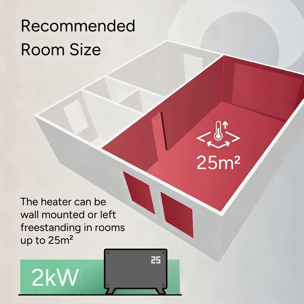 Devola 2000W Glass Panel Heater with Wifi app - Grey - DVPW2000G