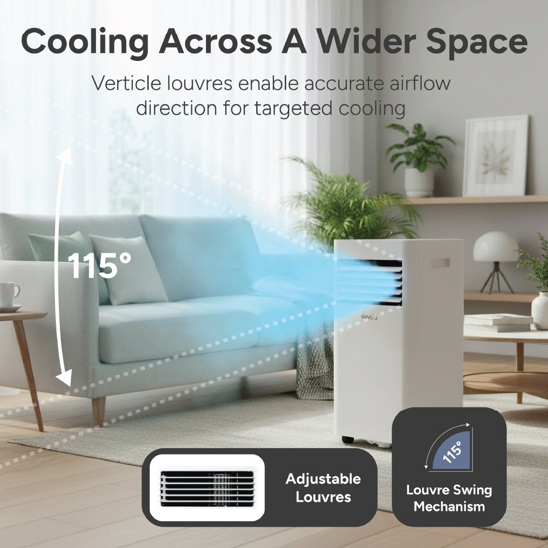 Devola Compact Portable Air Conditioner with Wi-Fi and 2x Window kits - 9,000BTU - Cooling & Heating - White - DVAC9KH