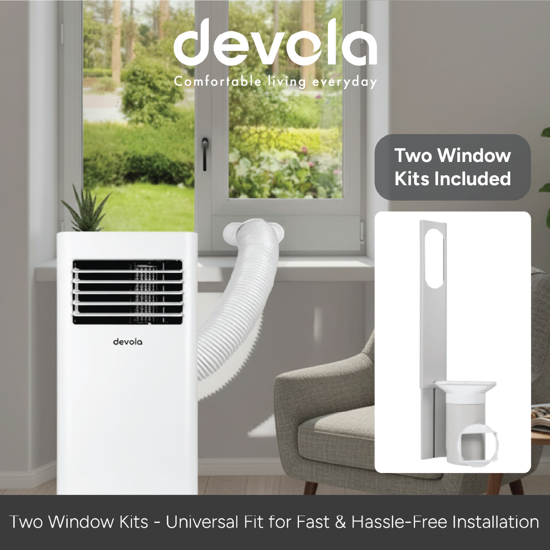Devola Compact Portable Air Conditioner with Wi-Fi and 2x Window kits - 9,000BTU - Cooling & Heating - White - DVAC9KH