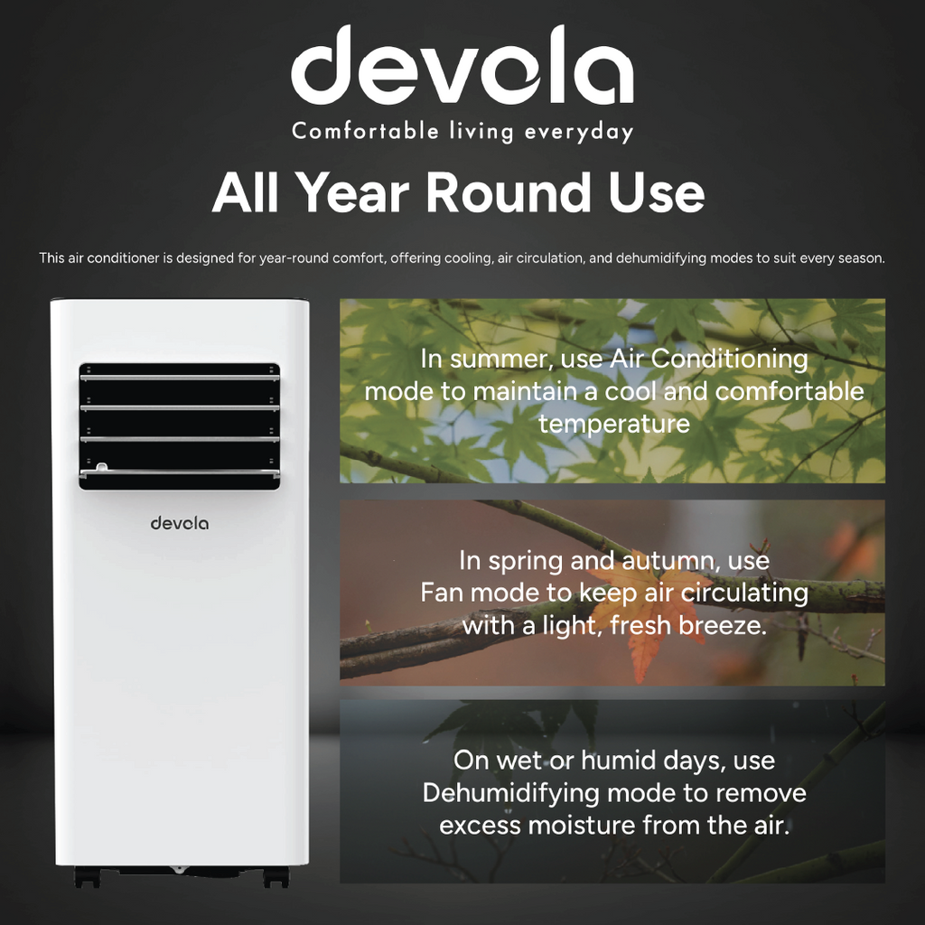Devola Compact Portable Air Conditioner with Wi-Fi and 2x Window kits - 9,000BTU - Cooling & Heating - White - DVAC9KH