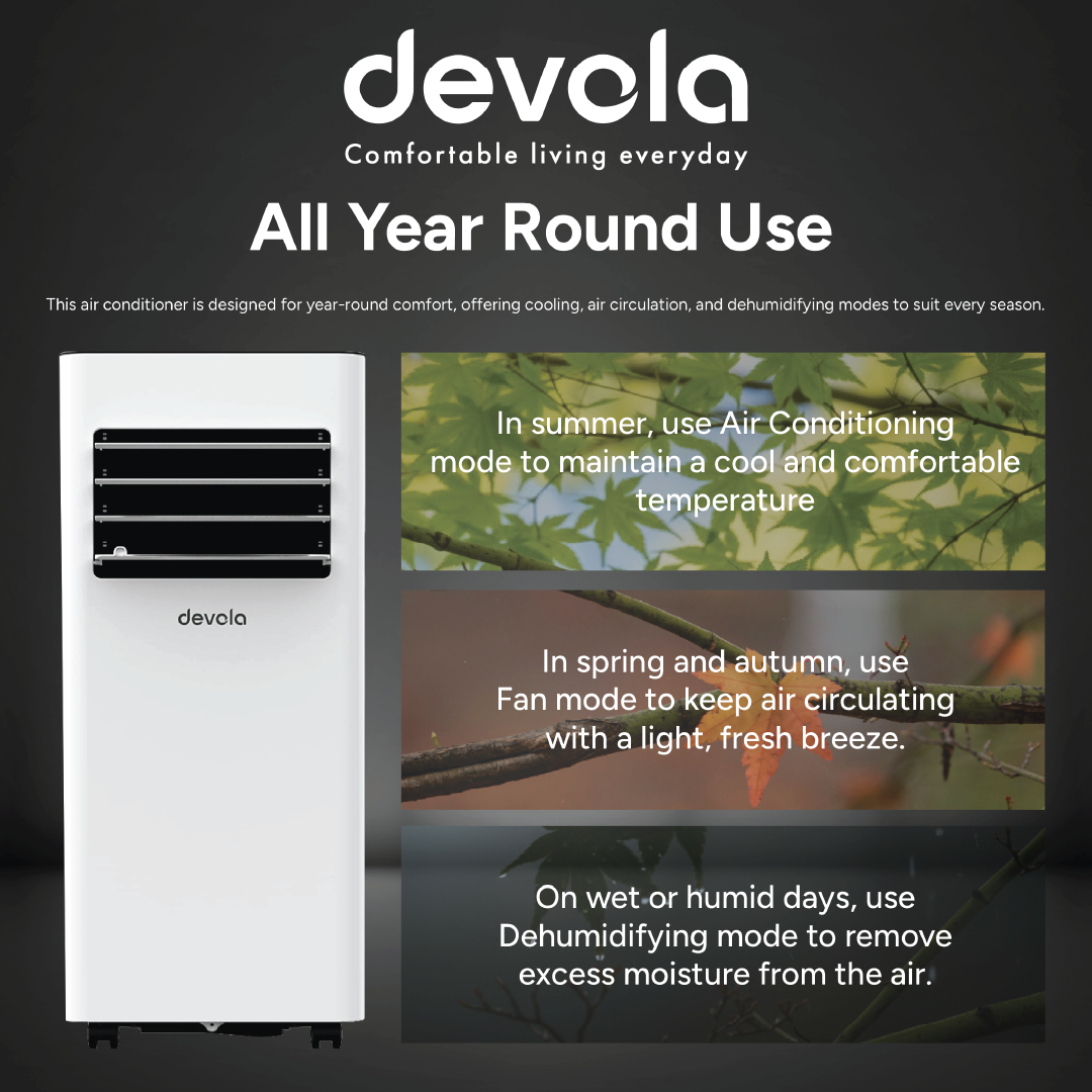 Devola Compact Portable Air Conditioner with Wi-Fi and 2x Window kits - 9,000BTU - Cooling & Heating - White - DVAC9KH
