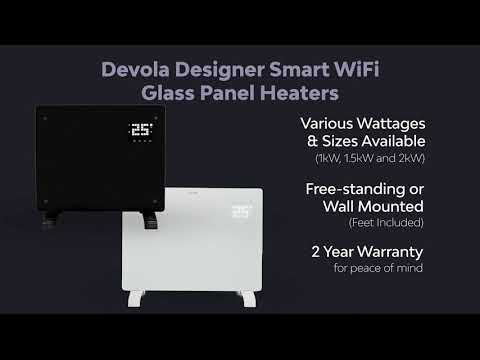 Devola Designer 2.5kW Smart Glass Panel Heater with Timer White -  DVPW2500WH