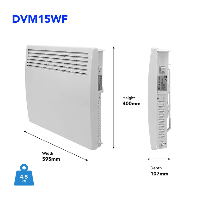 Devola-M 1500W Panel Heater with 7 Day Timer IP24 - White with Tuya WIFI - DVM15WF, Image 3 of 7