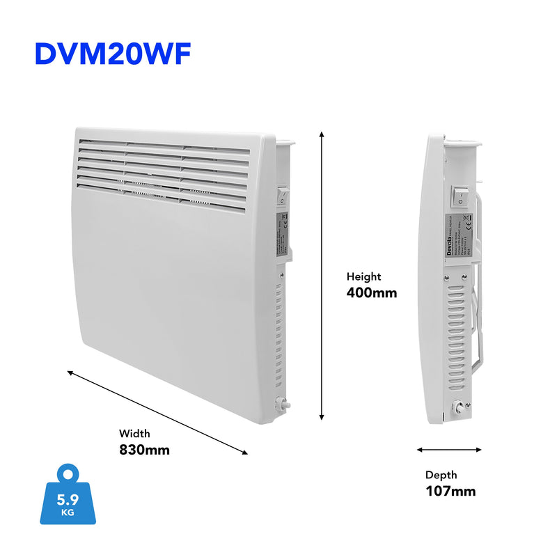 Devola-M 2000W Panel Heater with 7 Day Timer IP24 - White with Tuya WIFI - DVM20WF, Image 3 of 8