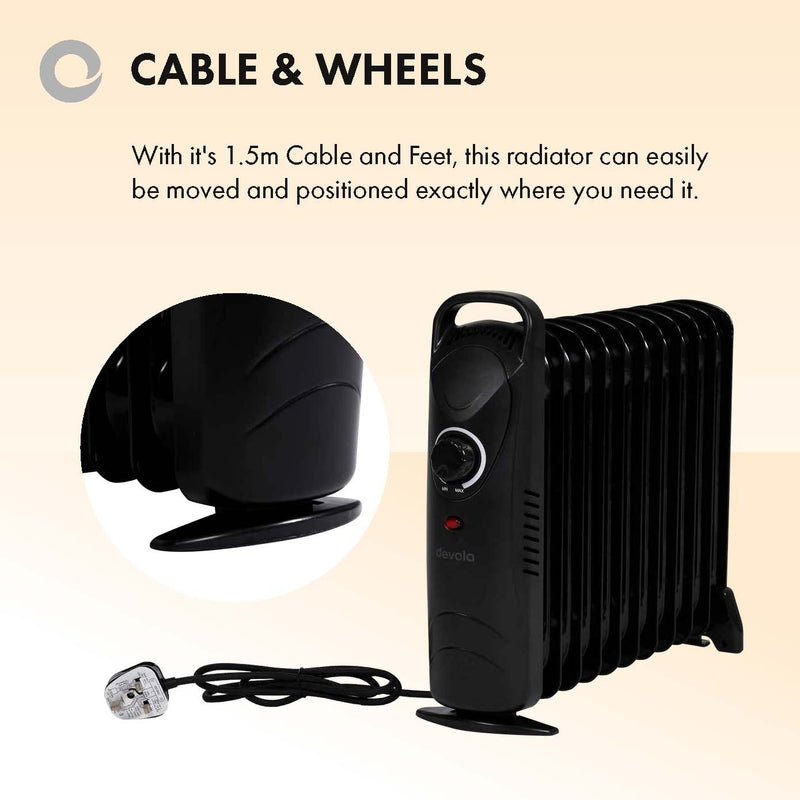Devola 1000W Mini Oil Filled Radiator (black) - DVMOR11F10B – Devola.co.uk