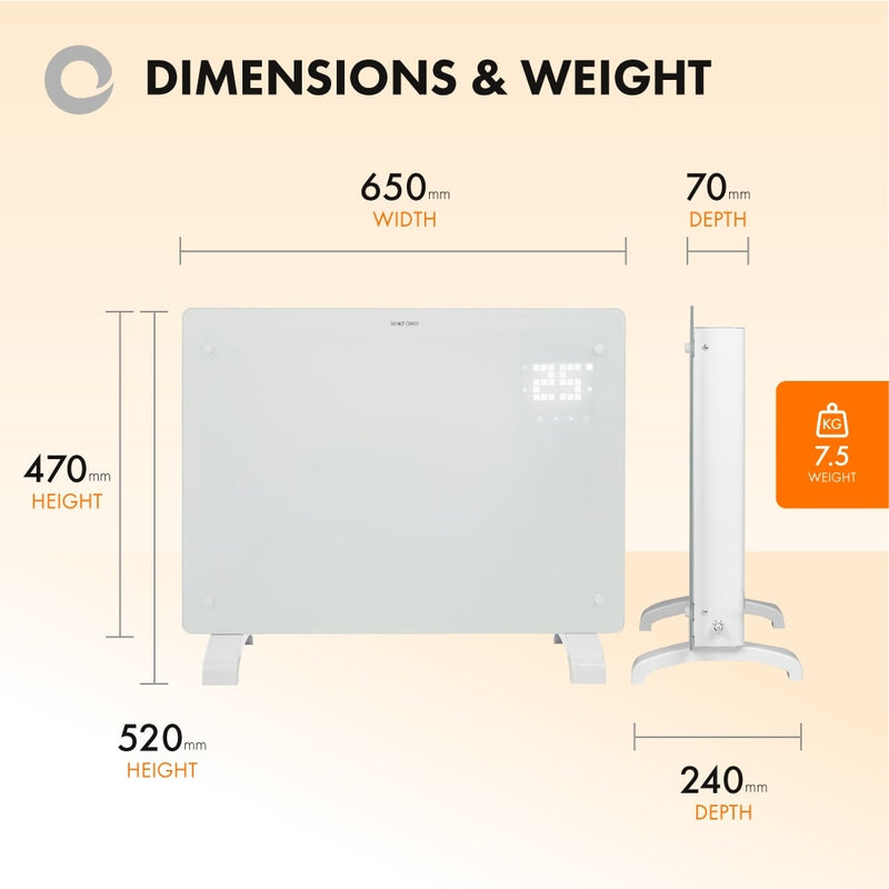 Devola Designer 1.5kW Smart Glass Panel Heater with Timer White - DVPW1500WH, Image 6 of 12