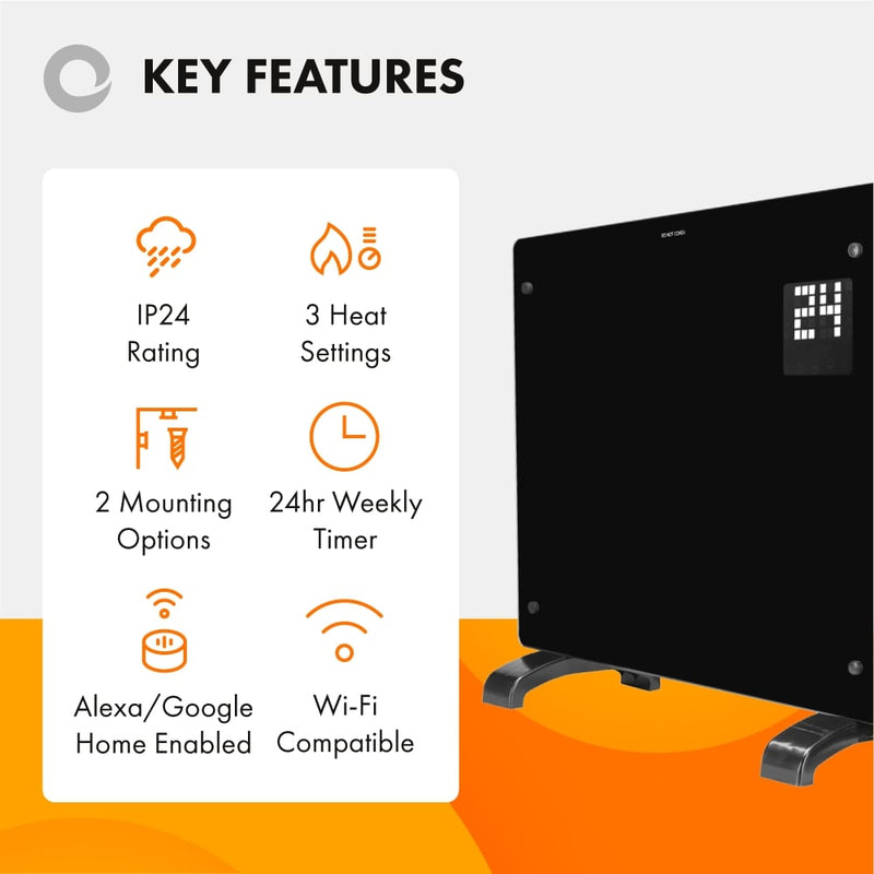 Devola 1500W Glass Panel Heater with Wifi app - Black - DVPW1500B, Image 10 of 12
