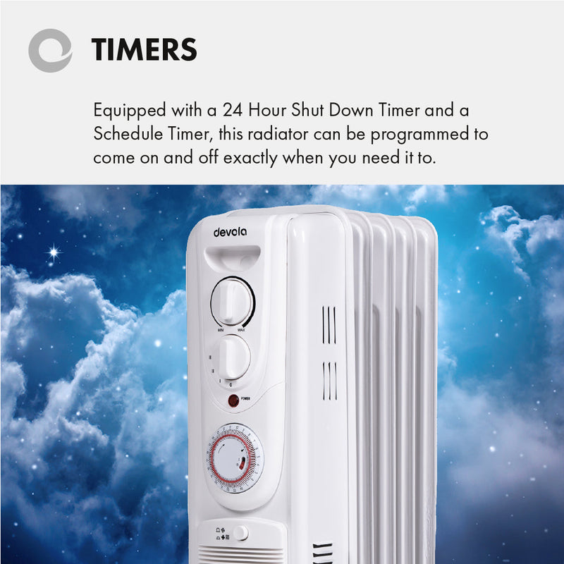 Devola 1500W Oil Filled Radiator (White) - DVSOR5F15W – Devola.co.uk