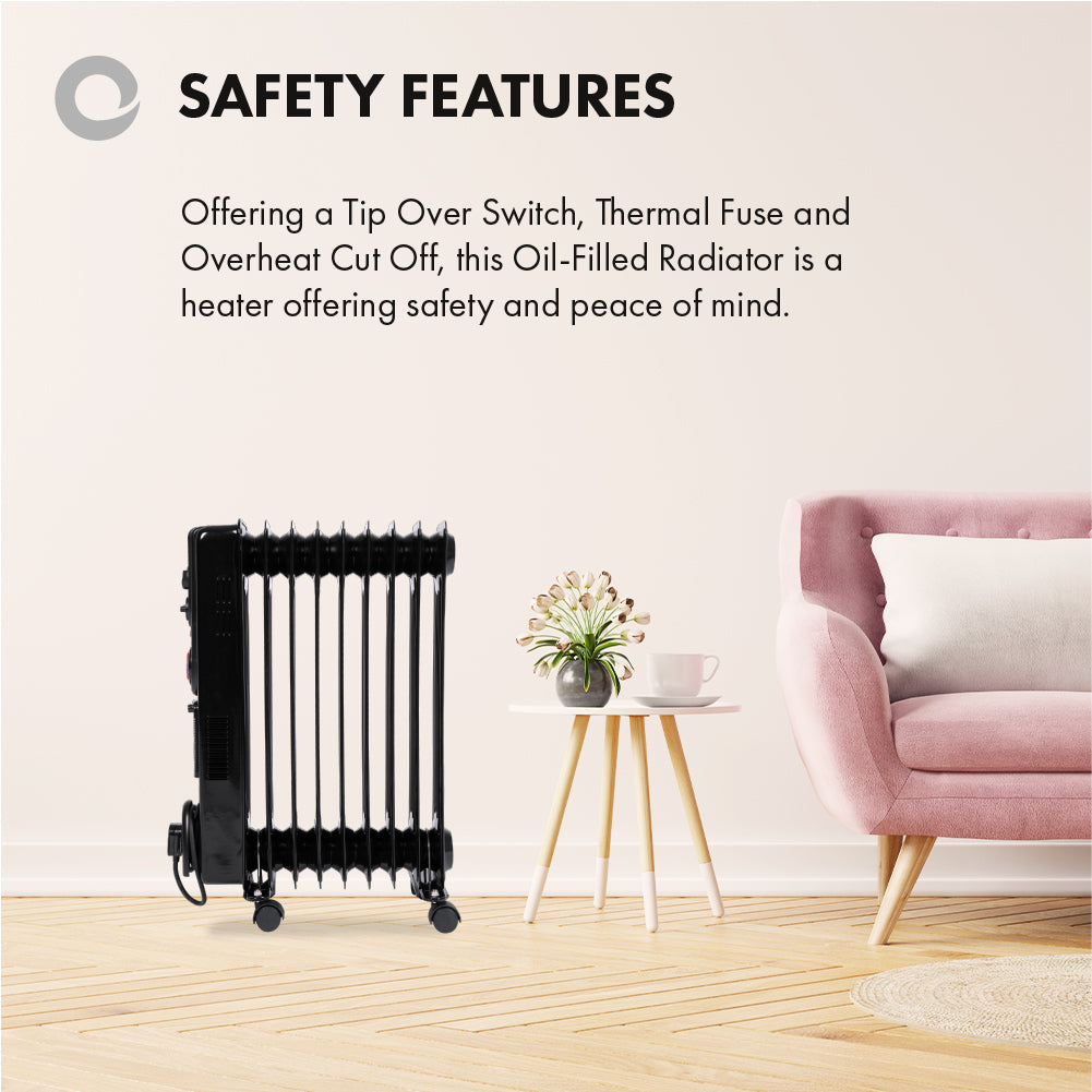 Devola 2500W Oil Filled Radiator (9 Fin) Black - DVSOR9F25B – Devola.co.uk