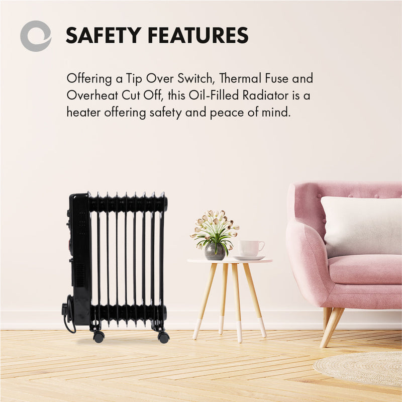 Devola 2500W Oil Filled Radiator (9 Fin) Black - DVSOR9F25B – Devola.co.uk