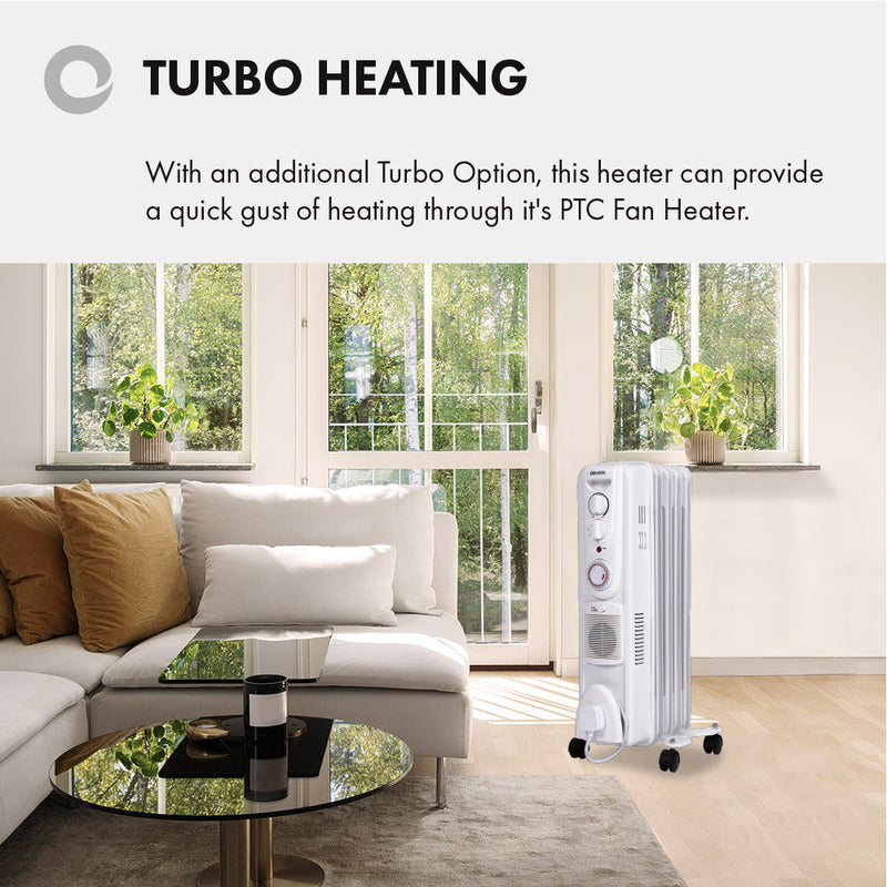 Devola 1500W Oil Filled Radiator (White) - DVSOR5F15W, Image 5 of 10