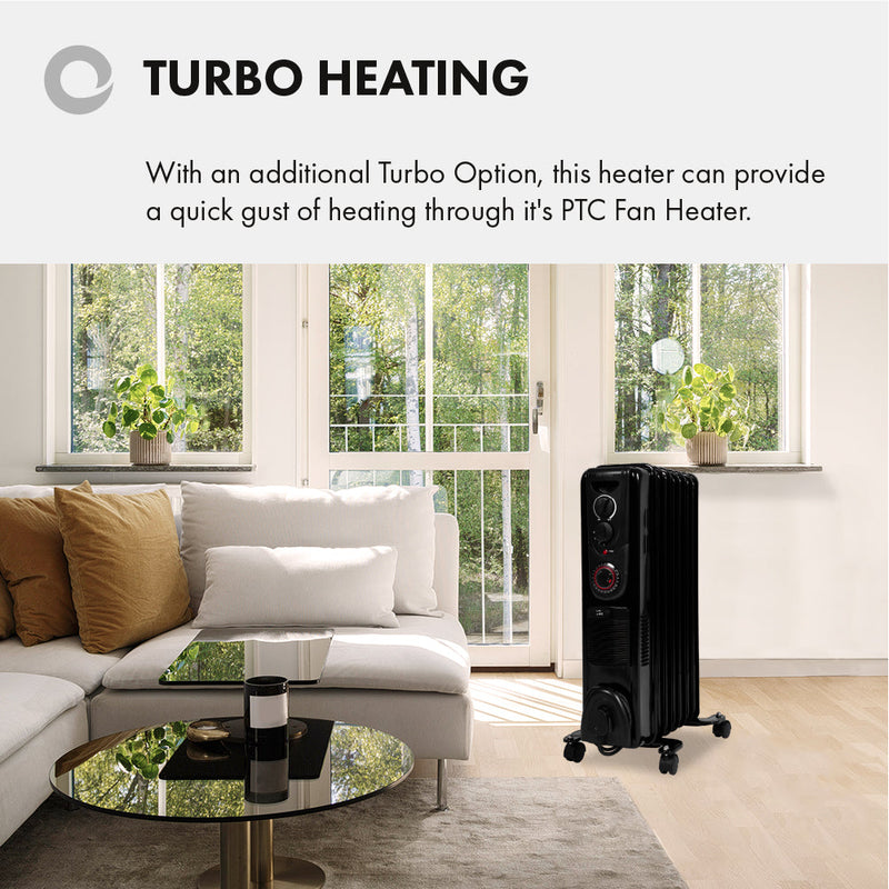 Devola 2000W Oil Filled Radiator (Black) - DVSOR7F20B – Devola.co.uk