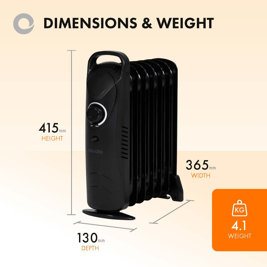 Devola 600W Mini Oil Filled Radiator (7 Fin) Black - DVMOR7F06B ...