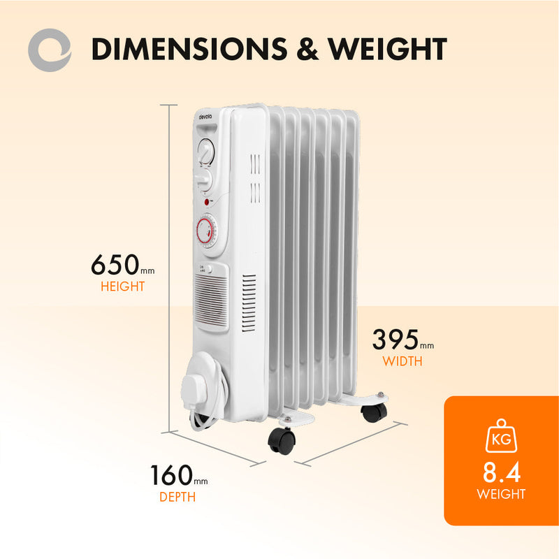 Devola 2000W Oil Filled Radiator (White) - DVSOR7F20W, Image 3 of 10