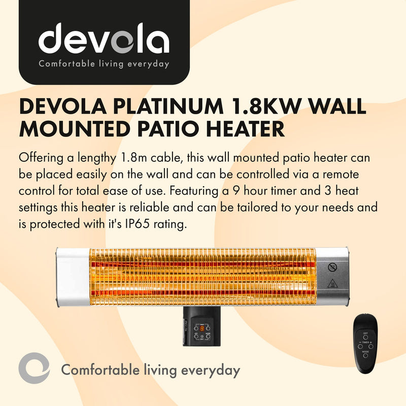 Devola Platinum 1.8kW Wall Mounted Patio Heater - Silver - DVPH18PWMSL ...