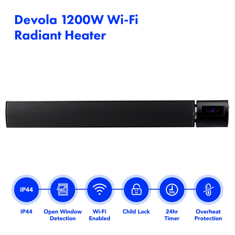 Devola 1.2W Indoor and Outdoor Wi-Fi Radiant Heater - Black (UK) - DVRH1200B, Image 2 of 7