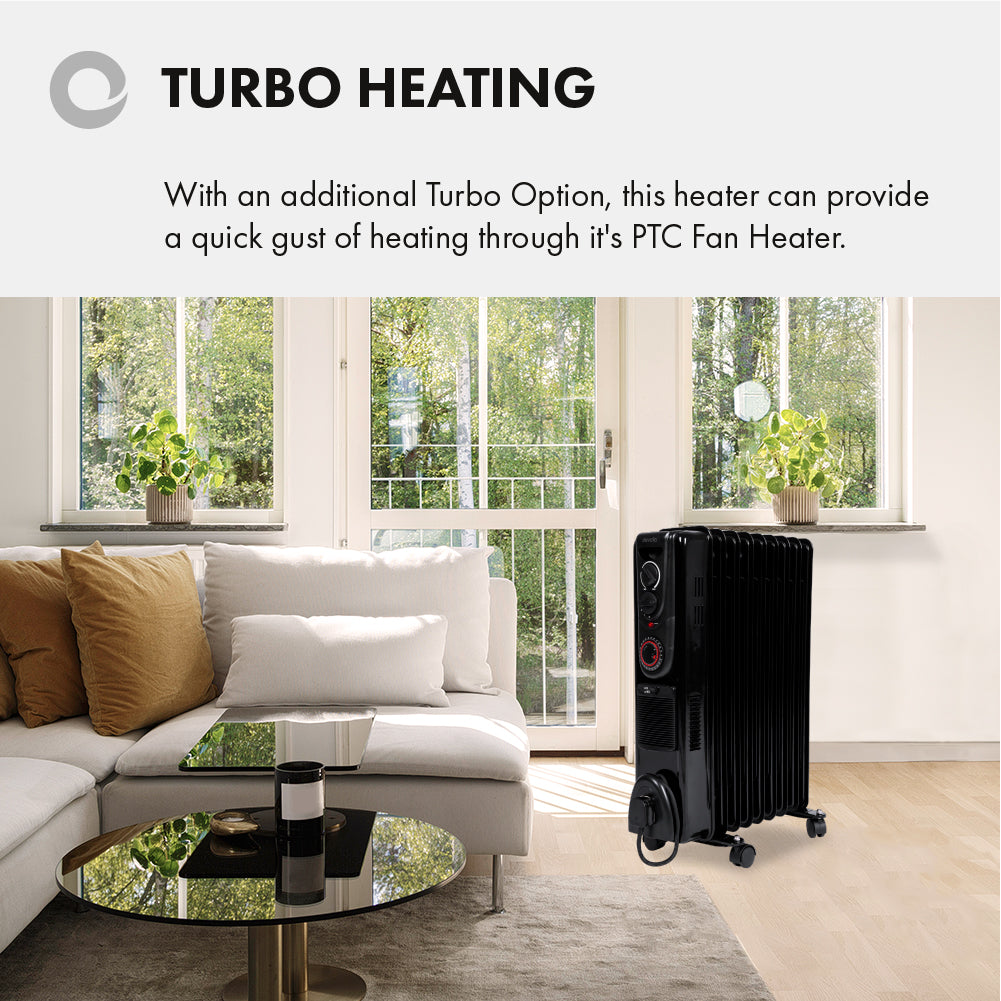 Devola 2500W Oil Filled Radiator (9 Fin) Black - DVSOR9F25B – Devola.co.uk