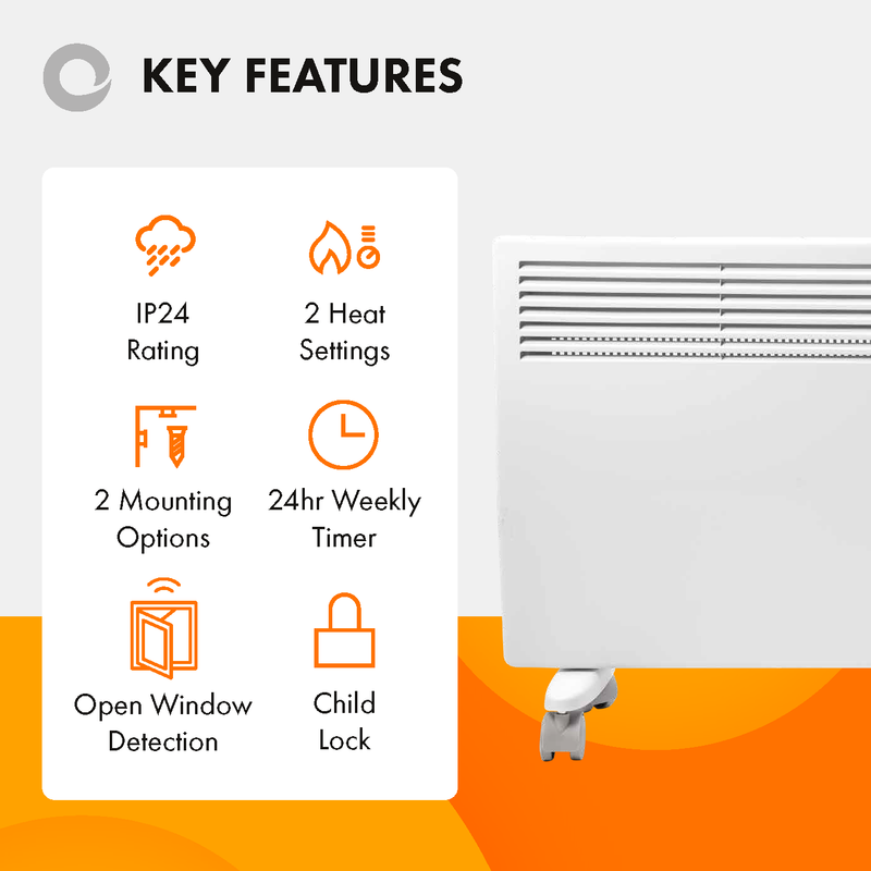 Devola-M 2400W Panel Heater with 7 Day Timer IP24 - White DVM2400W - DVNDM24, Image 2 of 7
