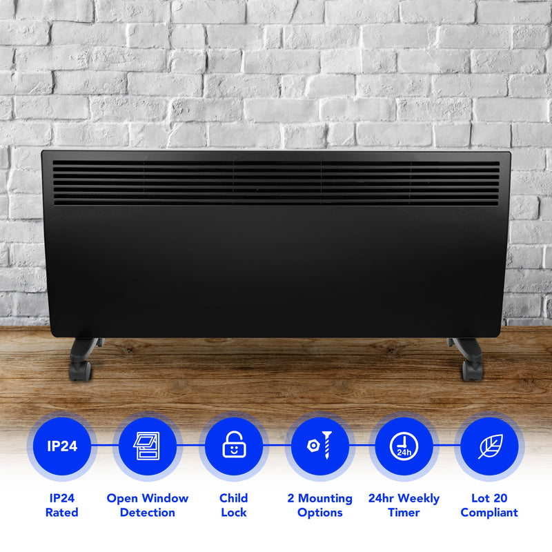 Devola 2.4kW Eco Panel Heater - Black - DVM24B, Image 2 of 7