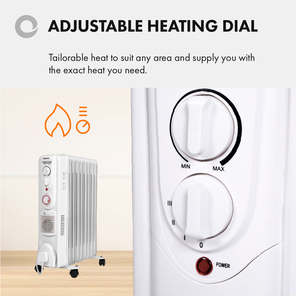 Devola 2500W Oil Filled Radiator (White) - DVSOR9F25W