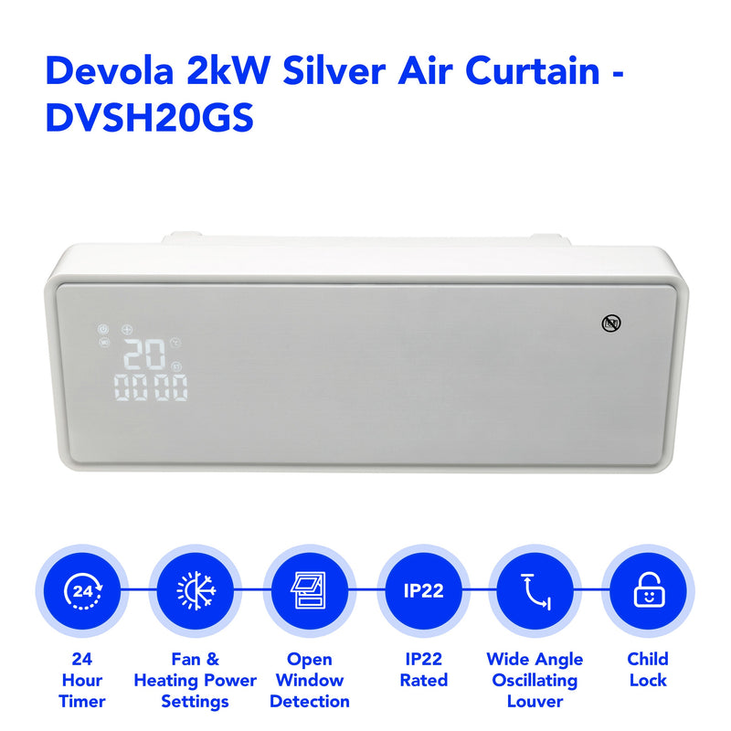 Devola 2kW Air Curtain Silver - DVSH20GS, Image 3 of 10