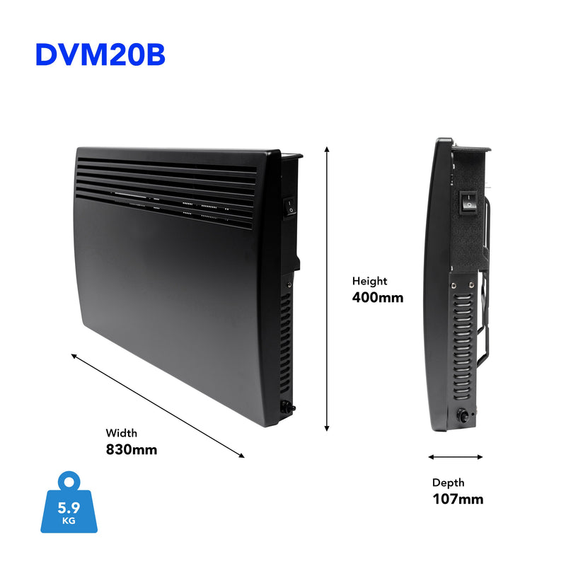 Devola 2kW Eco Panel Heater - Black - DVM20B, Image 4 of 7