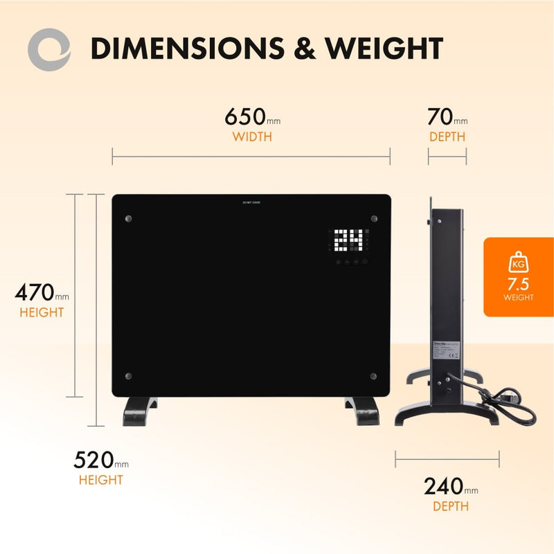 Devola 1500W Glass Panel Heater with Wifi app - Black - DVPW1500B, Image 9 of 12