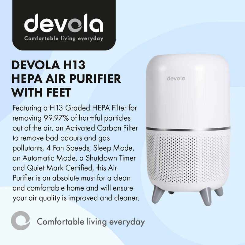 Devola Air Purifier with HEPA and Activated Carbon Filter with Feet - DV150APQMFT, Image 2 of 9