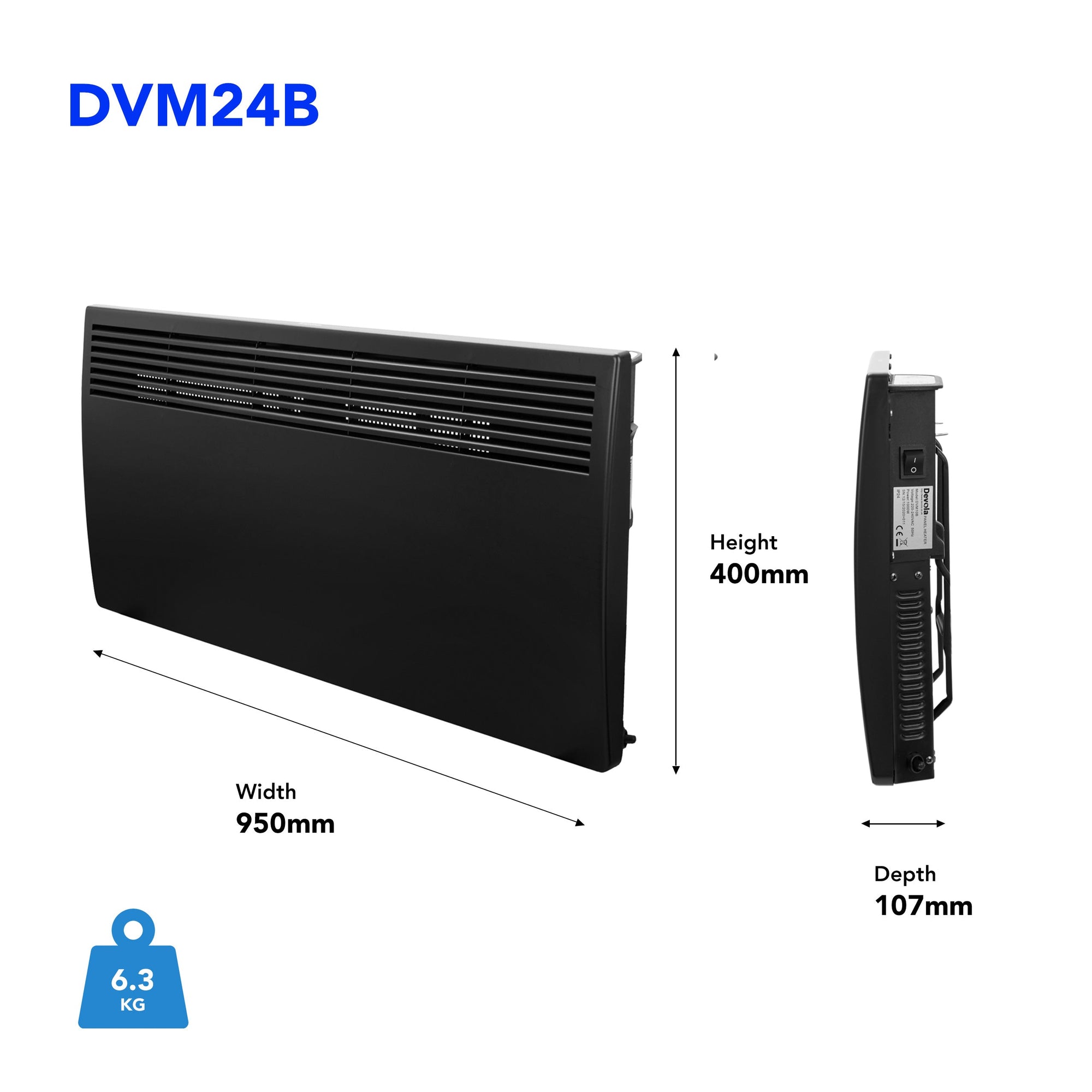 Devola Eco 2.4kw Panel Heater With 24hr/7 Day Timer - DVM24B – Devola.co.uk