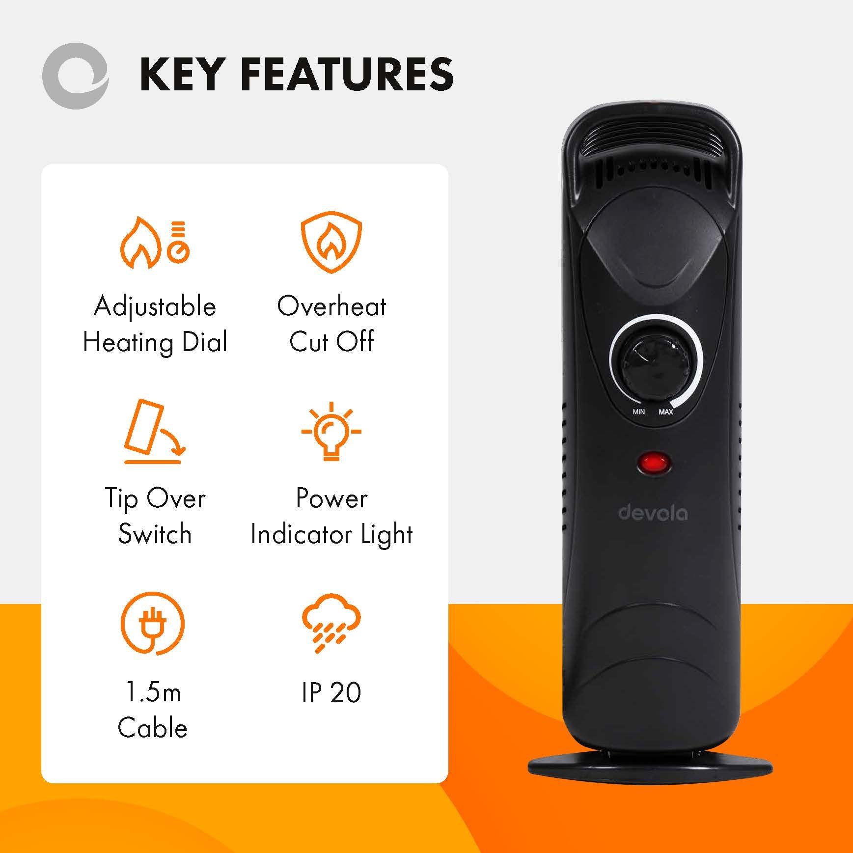 Devola 600W Mini Oil Filled Radiator (Black) - DVMOR7F06B – Devola.co.uk