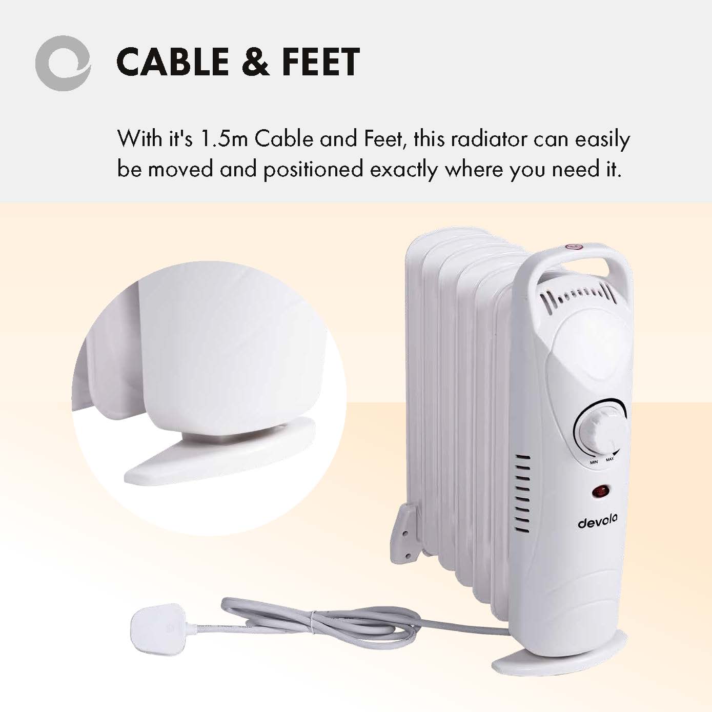 Devola 600W Mini Oil Filled Radiator (7 Fin) White - DVMOR7F06W ...
