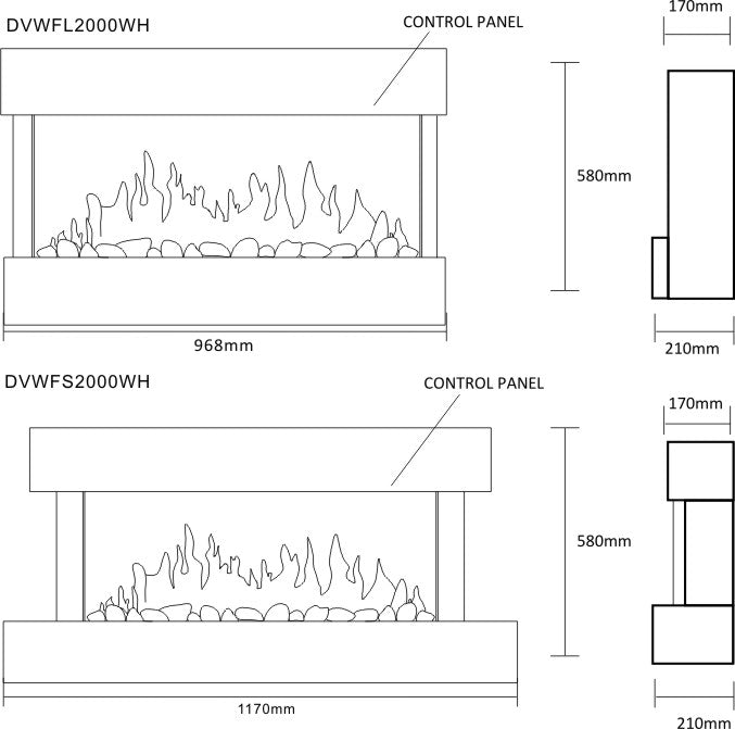Devola 2kW Electric Fireplace Suite White 558x1170mm - DVWFS2000WH