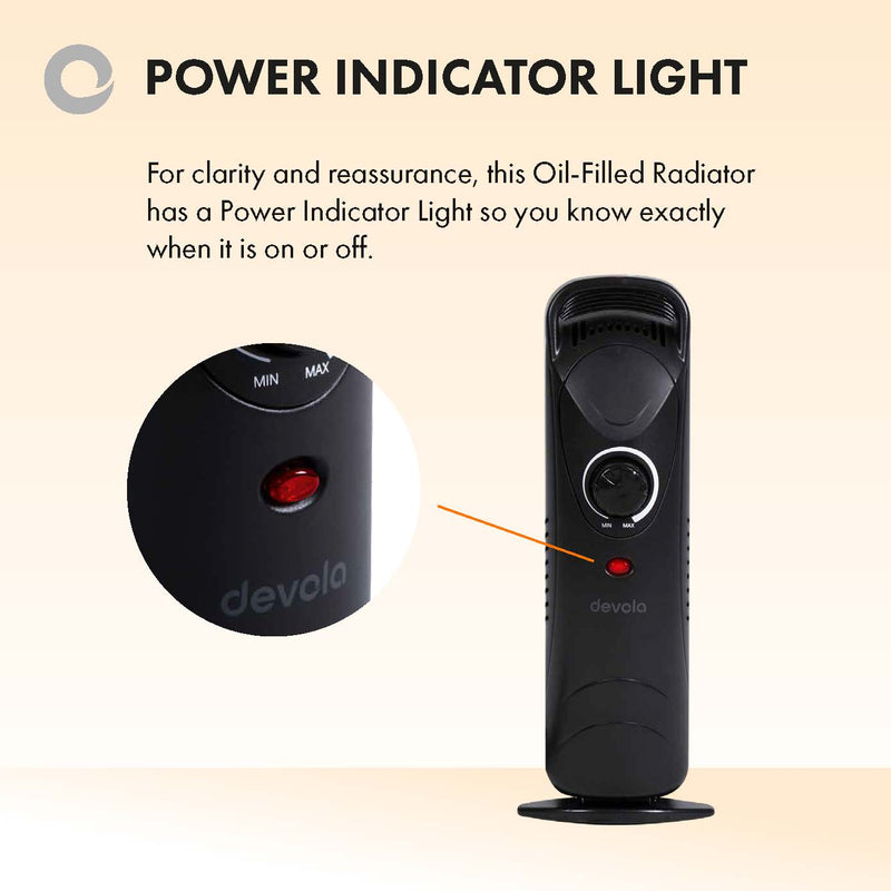 Devola 1000W Mini Oil Filled Radiator (black) - DVMOR11F10B – Devola.co.uk