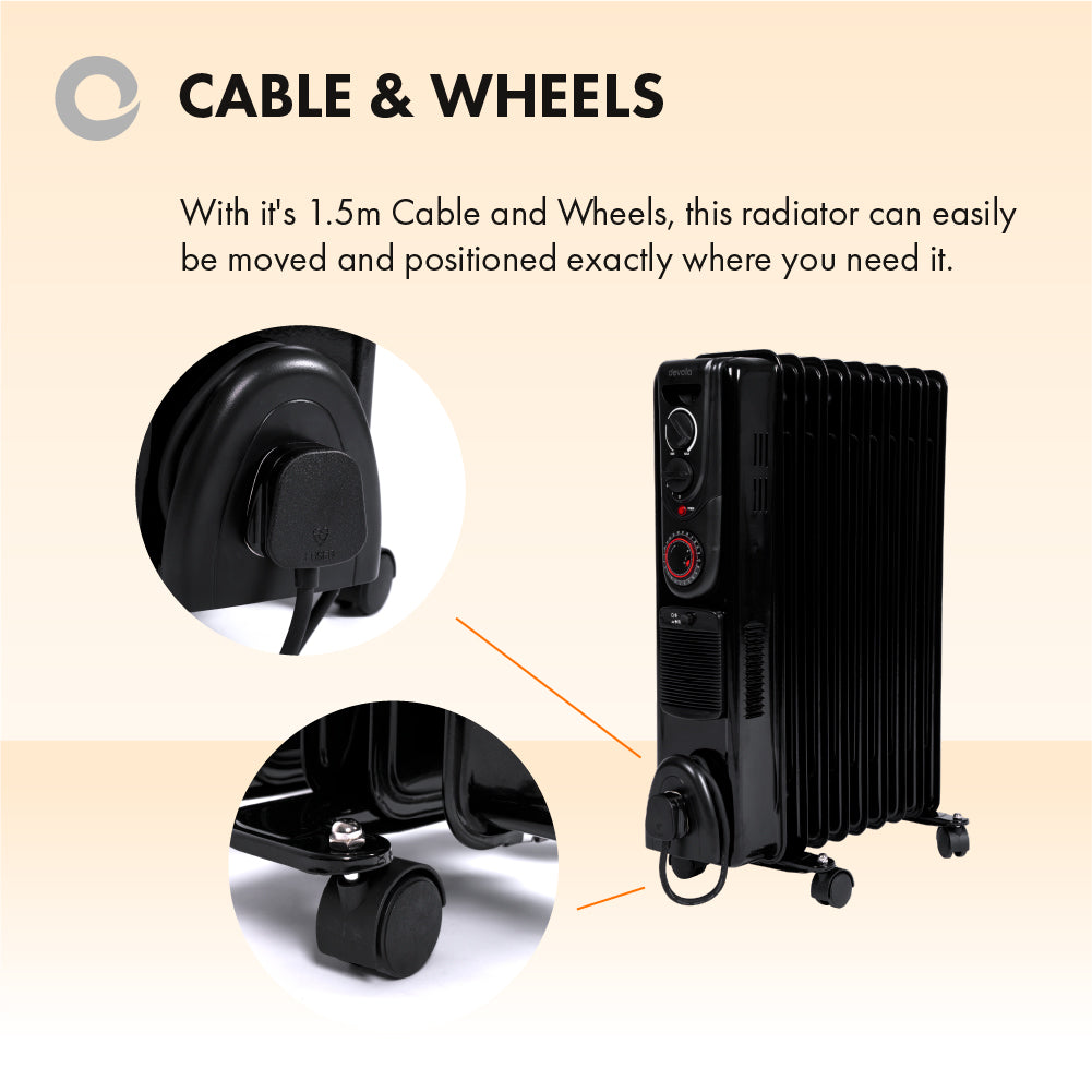 Devola 2500W Oil Filled Radiator (9 Fin) Black - DVSOR9F25B – Devola.co.uk