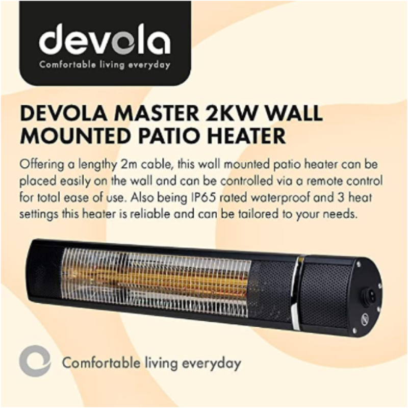 Devola Master 2kW Wall Mounted Patio Heater with Remote Control - DVPH ...