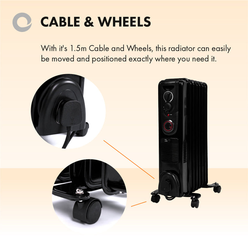 Devola 2000W Oil Filled Radiator (Black) - DVSOR7F20B – Devola.co.uk