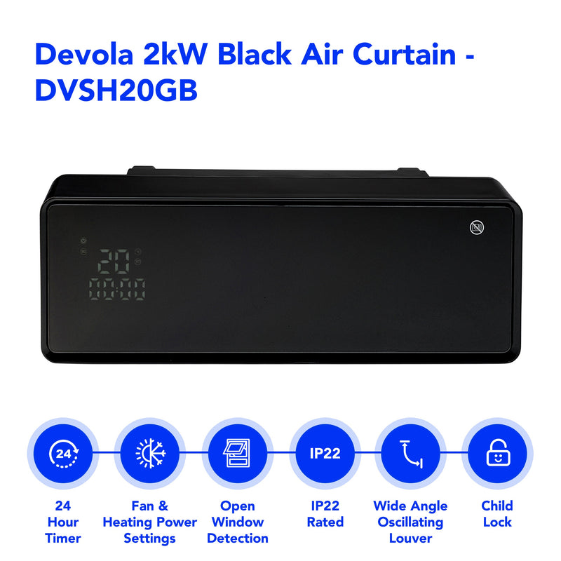 Devola 2kW Air Curtain Black - DVSH20GB, Image 3 of 10