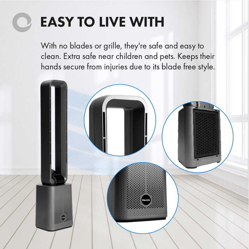 Devola Bladeless Tower Fan With Carbon Air Filter, 12 Speeds & Remote In Grey - DVBAM07, Image 7 of 8
